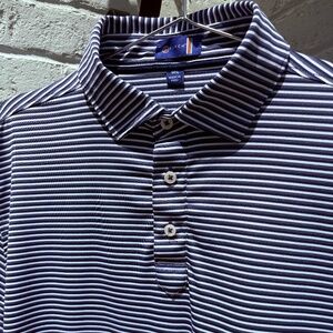 Stitch Gulfstream short sleeve polo golf shirt gray blue white stripe M/L
